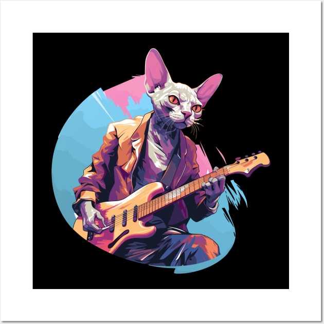 Sphynx Cat Playing Guitar Wall Art by Graceful Designs